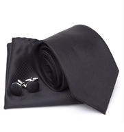 Úzka pánska čierna kravata + vreckovka + manžetové gombíky