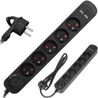 PREDLŽOVACÍ KÁBEL PLOCHÁ ZÁSTRČKA 5 ZÁSUVEK + 2x USB 1,5m PREDLŽOVACÍ KÁBEL PLOCHÁ ZÁSTRČKA 5 ZÁSUVEK + 2x USB 1,5m