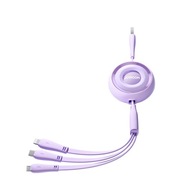 Joyroom 3v1 navíjací kábel USB-A na USB-C/Lightning/mikro USB 1m fialový Joyroom 3v1 navíjací kábel USB-A na USB-C/Lightning/mikro USB 1m fialový