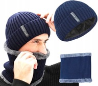 Pánska zateplená teplá zimná súprava čiapka + šál na zimu, pruhovaný rolák