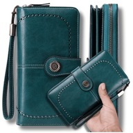Zelená elegantná dámska kožená peňaženka kožený RFID systém s remienkom na zápästie Zelená elegantná dámska kožená peňaženka kožený RFID systém s remienkom na zápästie