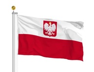 Poľská vlajka s emblémom 150x90 cm Znak poľskej vlajky HRUBÝ MATERIÁL