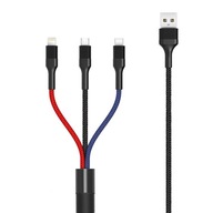XO USB 3v1 kábel - Lightning + USB-C + microUSB
