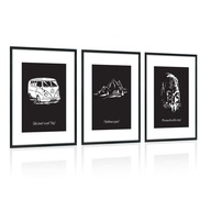 Sada 3 plagátov - Campervan, Mountains, Wolf - Triptych Sada 3 plagátov - Campervan, Mountains, Wolf - Triptych