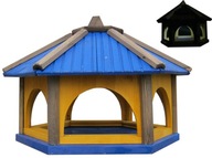 Veľké drevené kŕmidlo pre vtáky do záhrady K60_S XXL modré solárne LED PL
