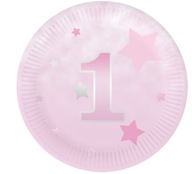 Ružové taniere Jeden rok 1. narodeniny 6 kusov