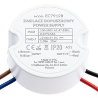 Napájací zdroj pre LED PÁS 12V 25W ZASTAVENÝ DO KRABICE Napájací zdroj pre LED PÁS 12V 25W ZASTAVENÝ DO KRABICE