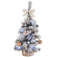Umelý malý dekoratívny vianočný stromček, zasnežená jedľa, 60 cm, s béžovými LED svetlami