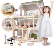 Drevený domček pre bábiky v BOHO ŠTÝLE LED VEĽKÝ XL 78cm