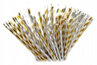 Papierové slamky Zlaté a strieborné prúžky 205 x 6mm 10ks x10balení 80-99