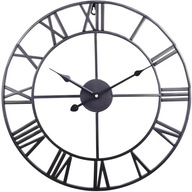 RETRO NÁSTENNÉ HODINY ČIERNE RÍMSKE LOFT 3D SILENT VINTAGE 50cm RETRO NÁSTENNÉ HODINY ČIERNE RÍMSKE LOFT 3D SILENT VINTAGE 50cm