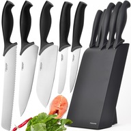 FISKARS SÚPRAVA 5 KUCHYNSKÝCH NOŽOV V DREVENOM BLOKU, OSTRÝ, ČIERNA
