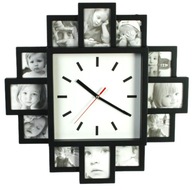 Nástenné hodiny s 12 fotorámikmi čierne 38 cm Nástenné hodiny s 12 fotorámikmi čierne 38 cm