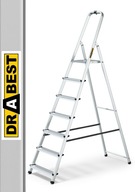 Jednostranný, 7-stupňový hliníkový domáci rebrík DRABEST + HÁK