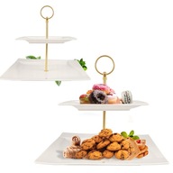 PORCELÁNOVÝ TANIER, 2 ÚROVNE, MODERNÝ ZLATÝ ZÁSOBNÍK NA TORTU PORCELÁNOVÝ TANIER, 2 ÚROVNE, MODERNÝ ZLATÝ ZÁSOBNÍK NA TORTU