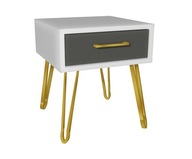 Bielo-sivý nočný stolík, zlaté nohy 40x40 GLAMOUR