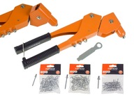Ručná rotačná nitovačka 4 veľkosti 2,4 - 4,8 mm nity 150 kusov CrV Kendo Ručná rotačná nitovačka 4 veľkosti 2,4 - 4,8 mm nity 150 kusov CrV Kendo