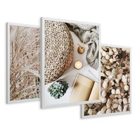 SET Zarámované obrazy boho plagáty interiér listy trávy triptych 43x99 SET Zarámované obrazy boho plagáty interiér listy trávy triptych 43x99