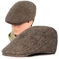 Pánska zimná zateplená plochá čiapka, elegantný károvaný klobúk, 50 % vlna
