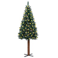 Štíhly vianočný stromček s LED, drevo a sneh, zelený