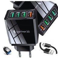 RÝCHLA nabíjačka 4x USB NABÍJANIE 3.0 UNIVERZÁLNE S KÁBLOM VRÁTANE NAPÁJANIA RÝCHLA nabíjačka 4x USB NABÍJANIE 3.0 UNIVERZÁLNE S KÁBLOM VRÁTANE NAPÁJANIA