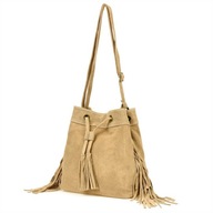 VERA PELLE semišová messenger taška s boho strapcami BÉŽOVÁ VERA PELLE semišová messenger taška s boho strapcami BÉŽOVÁ