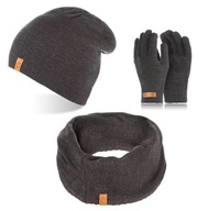 Tmavosivá zimná súprava, čiapka, šál a rukavice