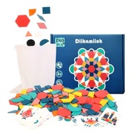 Drevené puzzle, montessori skladačka, farebné mozaikové tvary, 180 dielikov