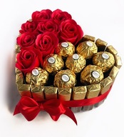 Srdiečková torta Merci Ferrero Rocher, darček na Valentína, mydlové ruže Srdiečková torta Merci Ferrero Rocher, darček na Valentína, mydlové ruže