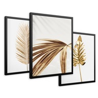 SET Zarámované obrazy plagáty triptych zlaté palmové listy 43x99 SET Zarámované obrazy plagáty triptych zlaté palmové listy 43x99