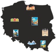Magnetická samolepiaca tabuľová mapa Poľska s cestovnými magnetmi 54x58 Magnetická samolepiaca tabuľová mapa Poľska s cestovnými magnetmi 54x58