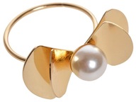 Zlatý prsteňový držiak na obrúsky s veľkou perleťovou mašľou