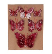 Červené trblietavé motýle na klipe, 6 ks.