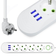 NAPÁJACÍ LIST 4 ZÁSUVKY + 3 USB PREdlžovací kábel 3M NAPÁJACÍ LIST 4 ZÁSUVKY + 3 USB PREdlžovací kábel 3M