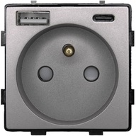 Zásuvkový modul so sivým kolíkom + duálna USB nabíjačka 2,4A pre rámy MIUUN Zásuvkový modul so sivým kolíkom + duálna USB nabíjačka 2,4A pre rámy MIUUN