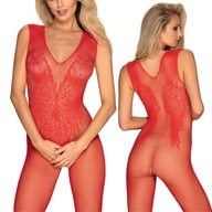 N112 červené čipkované bodystocking S/M/L Obsessi