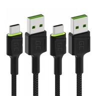 Sada dvoch USB-C 2m Green Cell Ray káblov s LED podsvietením Sada dvoch USB-C 2m Green Cell Ray káblov s LED podsvietením