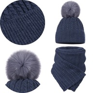 Dámska zimná súprava, dámska ČIAPKA S BAMBUĽKOU, ŠÁLKA, 1,8 m, MELANGE JEANS Dámska zimná súprava, dámska ČIAPKA S BAMBUĽKOU, ŠÁLKA, 1,8 m, MELANGE JEANS