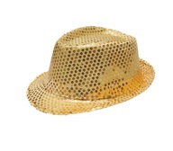 Trilby klobúk s flitrami - zlatý 1 ks. Trilby klobúk s flitrami - zlatý 1 ks.