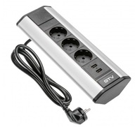 3x schuko USB uhlový stolný predlžovací kábel, strieborný 3x schuko USB uhlový stolný predlžovací kábel, strieborný