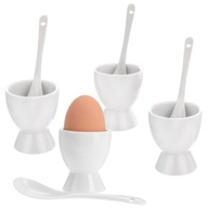 Porcelánové poháre na vajíčka s bielymi lyžičkami Porcelánové poháre na vajíčka s bielymi lyžičkami