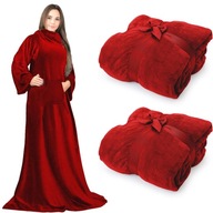 Fleecová mikinová deka s rukávmi a vreckami teplá 150x180 červená 2ks