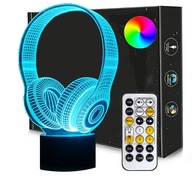 3D LED nočná lampa, USB SLÚCHADLÁ + RGB DIAĽKOVÉ OVLÁDANIE