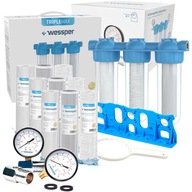 Predvodný filter pre celý dom, 3 stupne, 1 palec, 12 kaziet, 2x manometer Predvodný filter pre celý dom, 3 stupne, 1 palec, 12 kaziet, 2x manometer