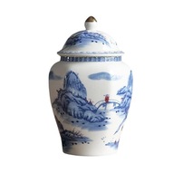 Keramická dóza na čaj Modrobiely porcelán s vrchnákom na