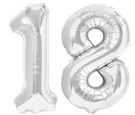 Balóny k 18. narodeninám ČÍSLA Strieborné 100 cm 1m