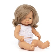Európska bábika Miniland s tmavými blond dlhými vlasmi