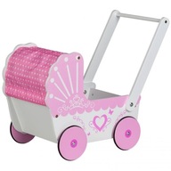 Drevený vozík pre bábiky so strieškou Ecotoys