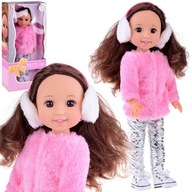 Rozkošná bábika 38 cm Ružová kožušina a klapky na uši zimné oblečenie ZA4767