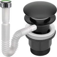 Umývadlový sifón, nastaviteľný, výsuvný + čierna zátka click-clack Umývadlový sifón, nastaviteľný, výsuvný + čierna zátka click-clack